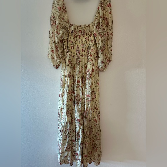 Free People maxi dress, large, cream color with red flowers, short sleeves - Picture 10 of 12